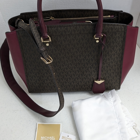 MICHAEL Michael Kors Handbags - Michael Kors Benning Satchel Maroon & Brown Tote Bag